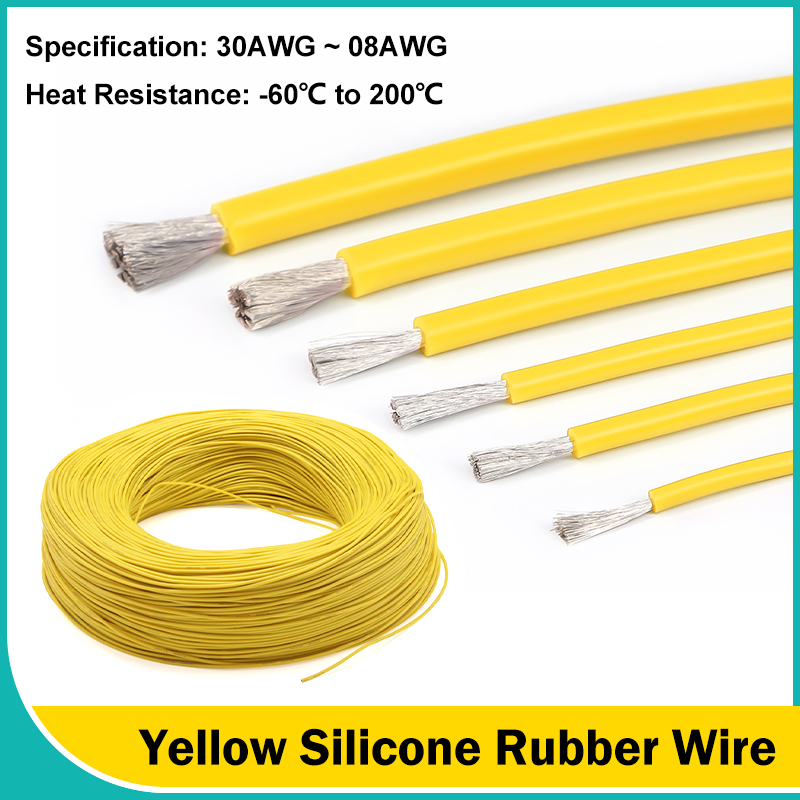 Wire 22 Gauge Copper - Gelbe weiche Silikonkautschukdrähte 30/28/26/24/22/20/18/16/15/14/13/12/10/08 AWG flexibles