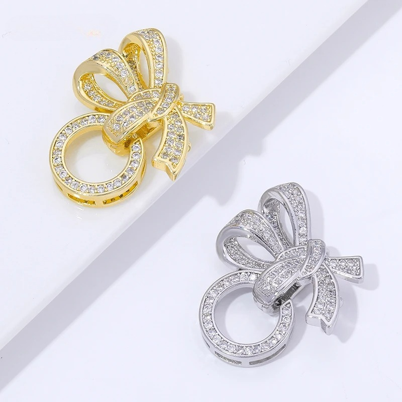Jewelry Making Articles - 18K Vergoldete Perlenverschlüsse mit Zirkonia-Besatz, 3-Ring-Schmetterlings-Schmuckverschlüsse