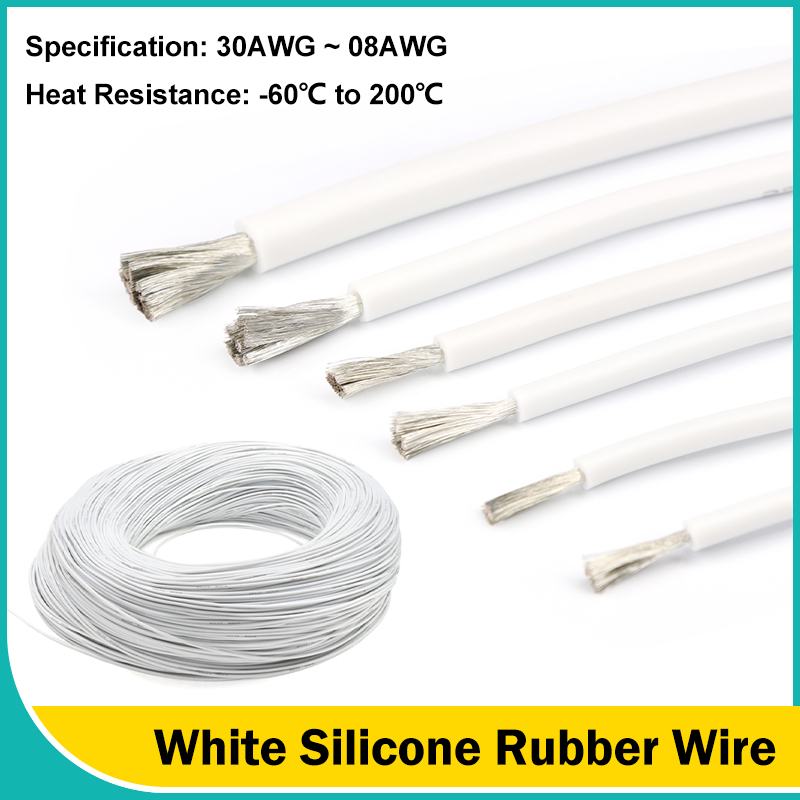 Wire 22 Gauge Copper - Weiße flexible Silikonkautschukdrähte 30/28/26/24/22/20/18/16/15/14/13/12/10/08 AWG weiche