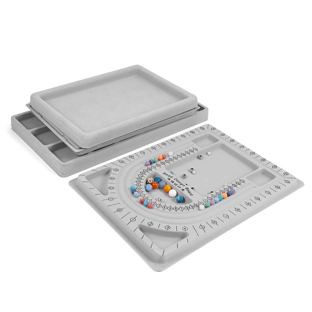 Jewelry Making Table - Multifunktionales Armband-Perlen-Ordnungstablett Grau Beflocktes Perlenboard Messwerkzeug