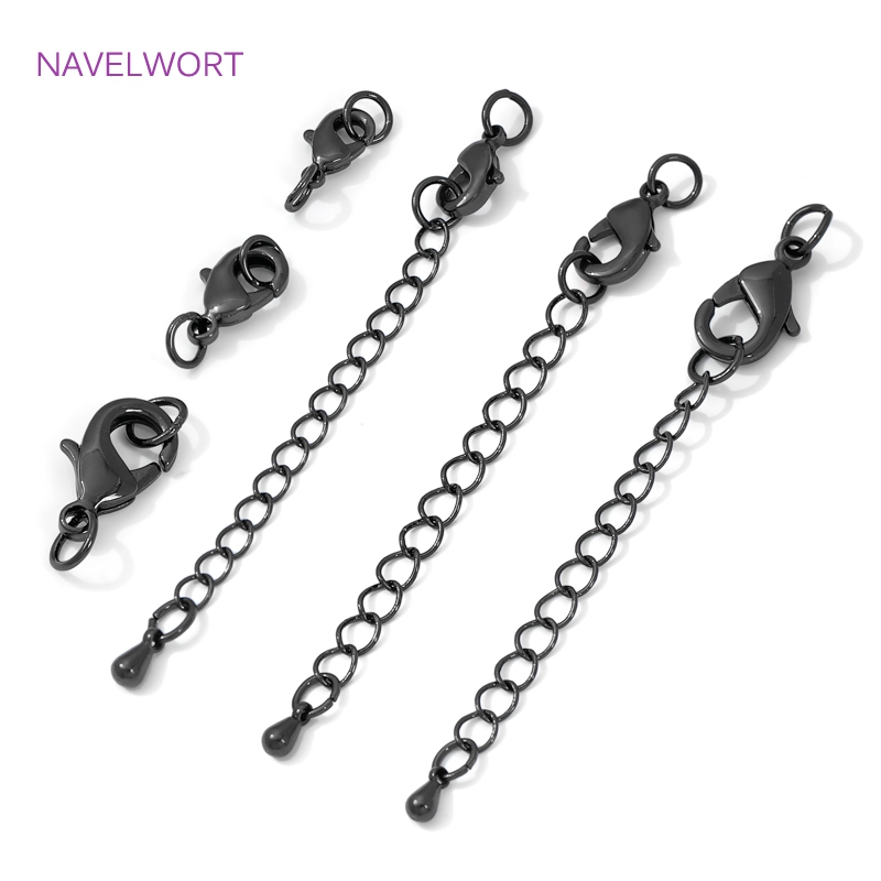 Jewelry Making Articles - Schwarzer Messing-Karabinerverschluss und Verlängerungskette, Verschluss für